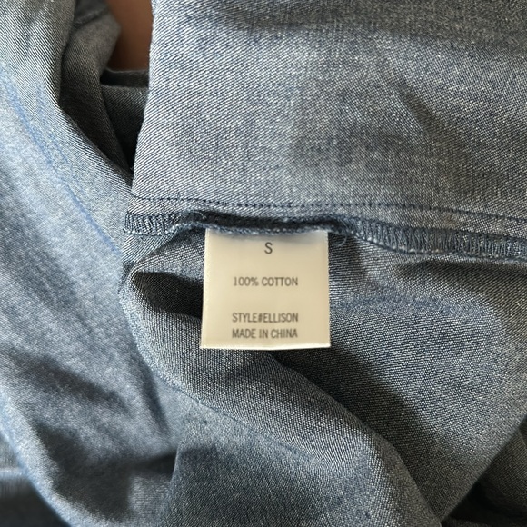 Denim Off The Shoulder Smocked Wide Leg Jumpsuit - Picture 5 of 5